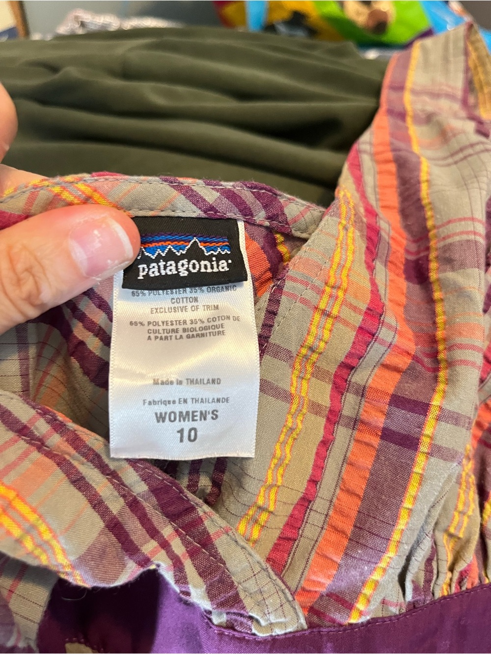 Patagonia Plaid Dress Size 10 Organic Cotton Empire Waist Sleeveless Purple - Picture 4 of 11